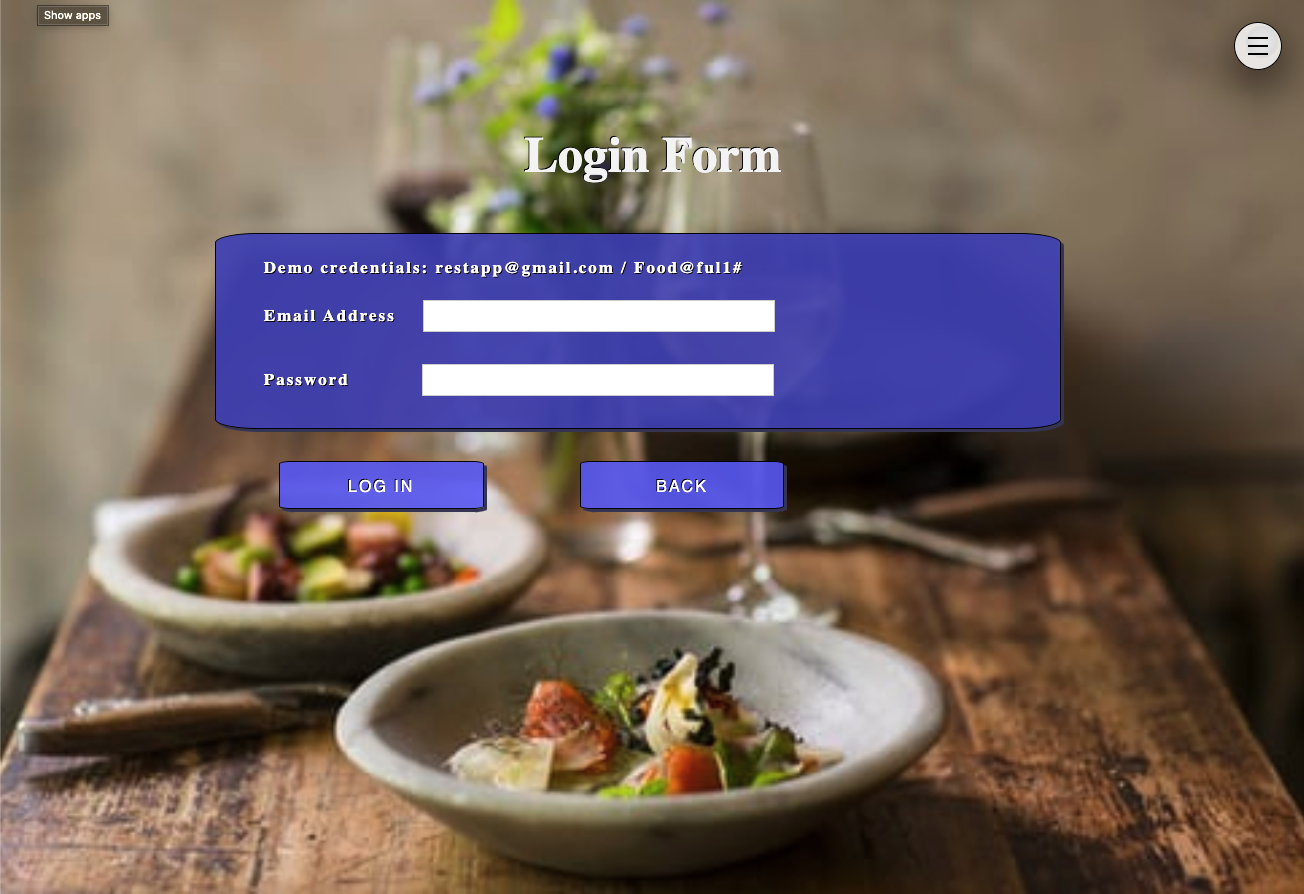 restaurant forum login screen