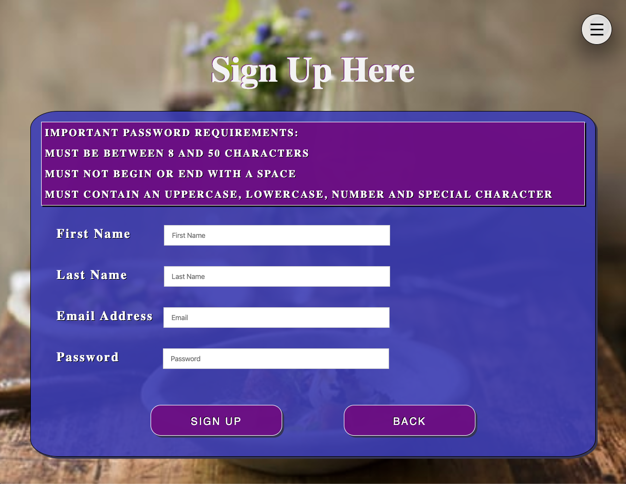 restaurant forum sign up screen