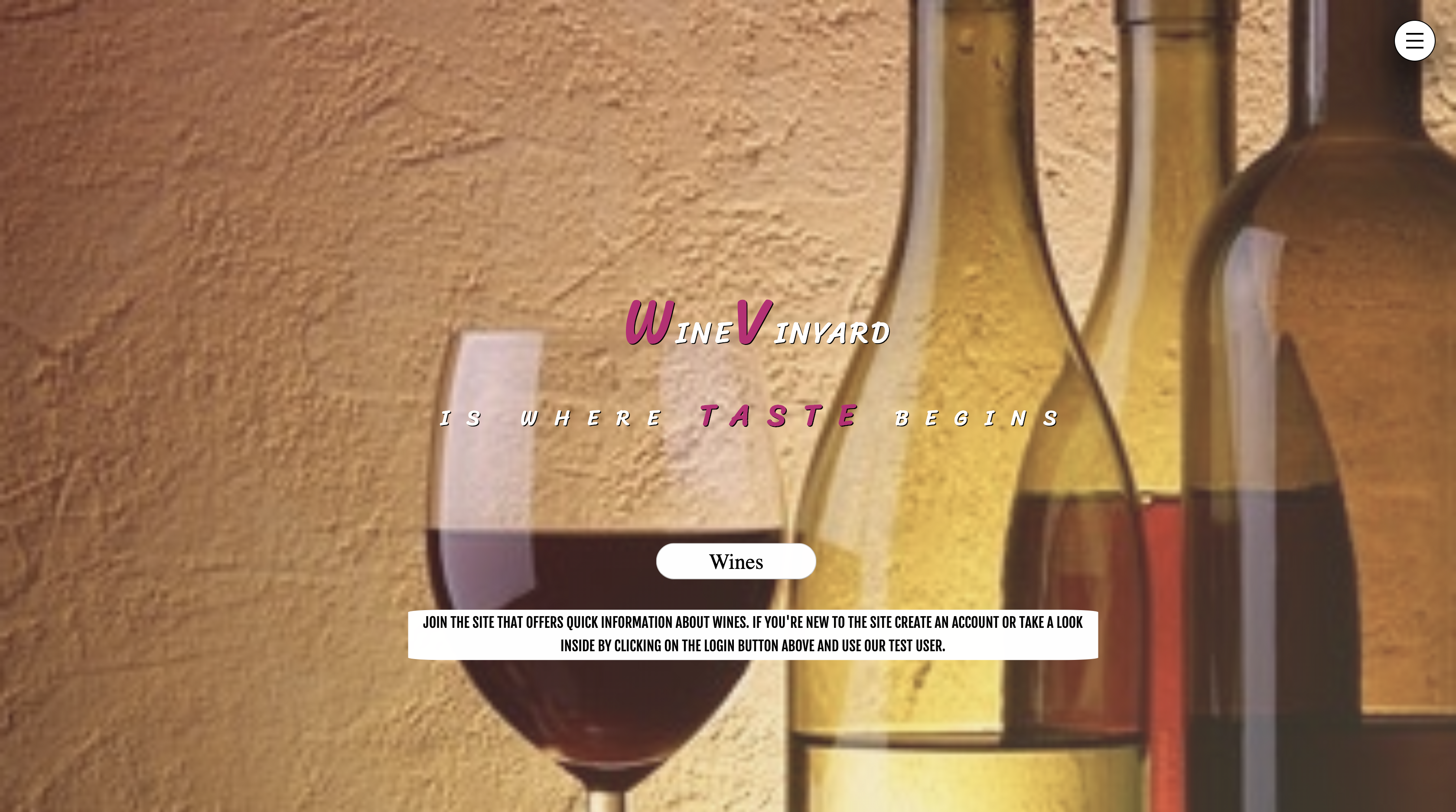 wine vineyard home screen